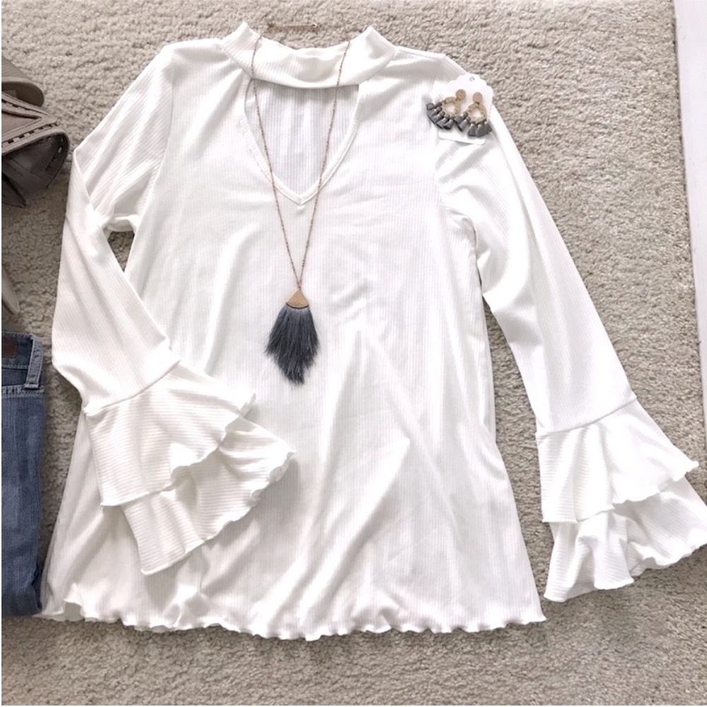 Choker Neck, Bell Sleeve Tunic Top - Picture 6 of 6